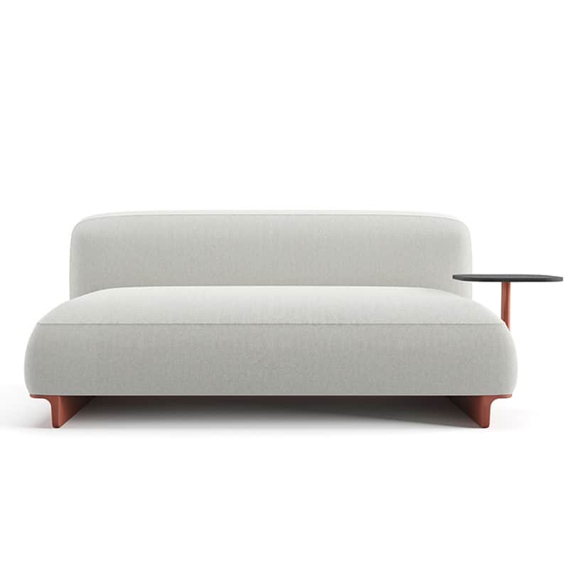 A modern, upholstered sofa with a minimalist design. It features rounded edges and a low profile. A… — free FBX 3D model