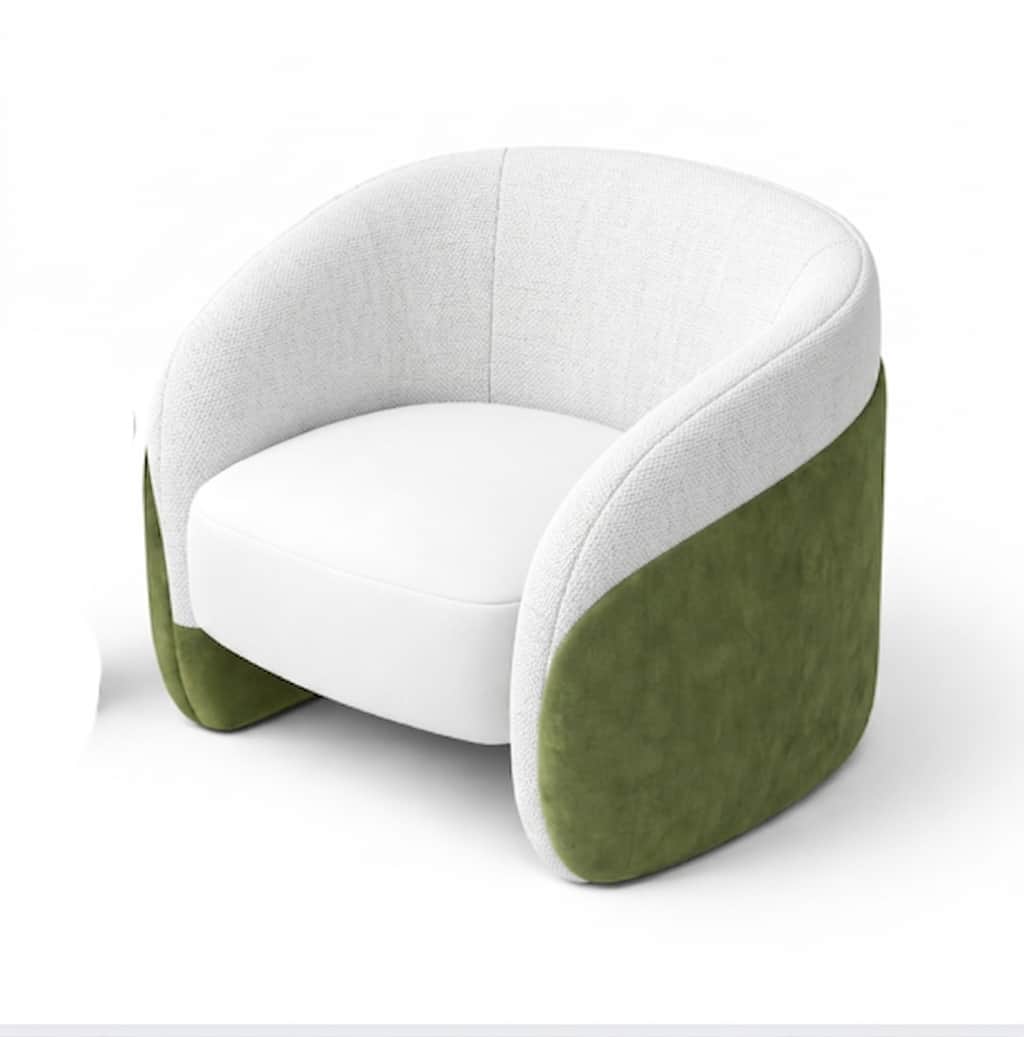 A modern armchair with a rounded, barrel-like silhouette. The chair features a contrasting upholster… — 3D model
