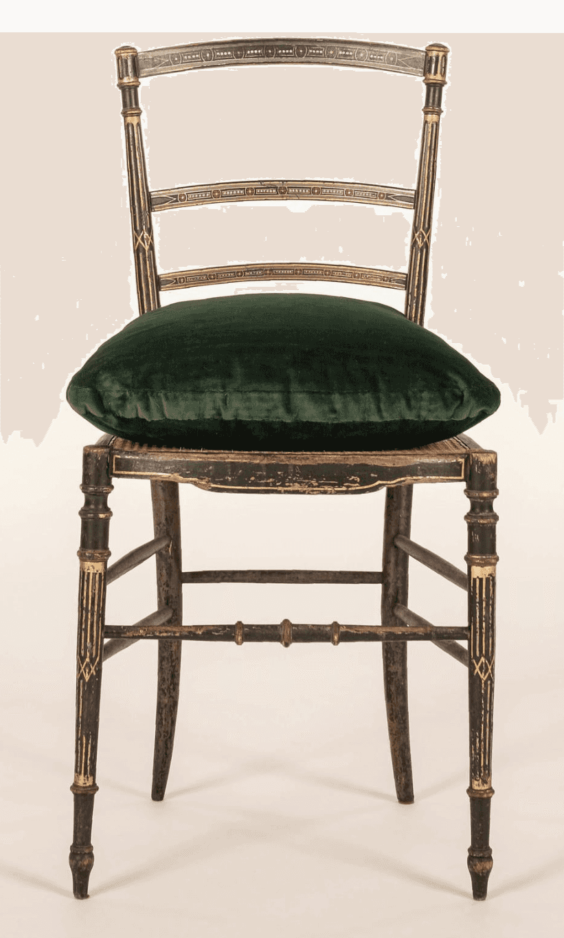An antique Regency style side chair featuring an ebonized (black lacquered) wood frame with extensiv… — 3D model