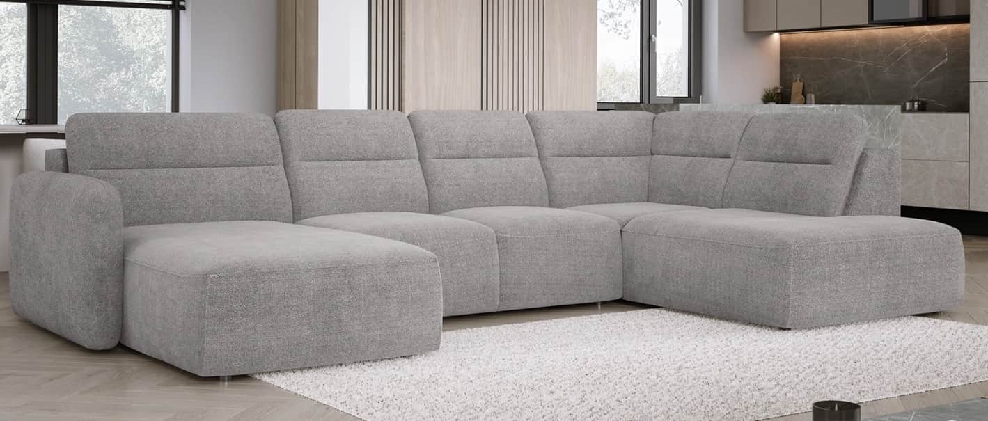 A large, modular sectional sofa with a chaise lounge attachment. The sofa features multiple seating… — 3D model
