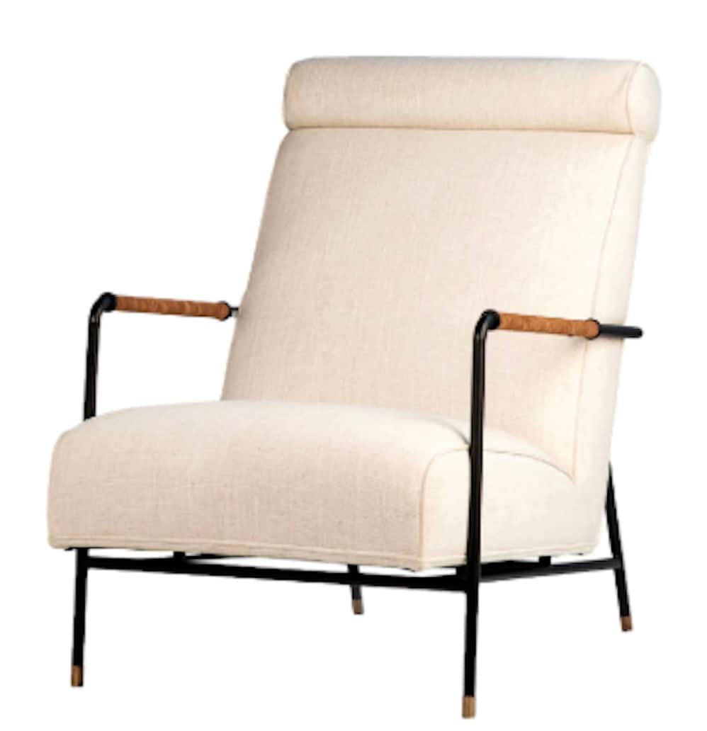 A contemporary lounge chair featuring a plush, off-white upholstered seat and back, supported by a m… — 3D model