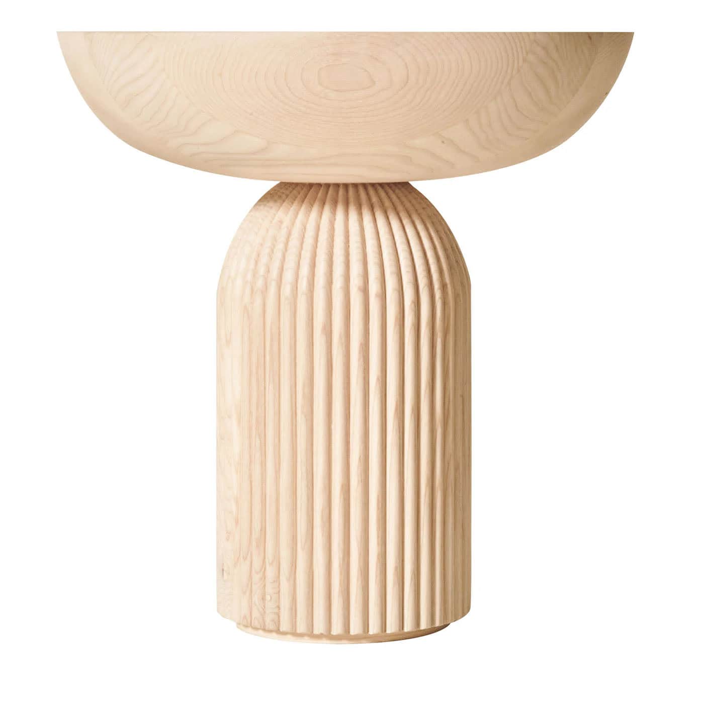 A light-colored wooden end table with a fluted pedestal base and a bowl-shaped top. The wood grain i… — 3D model