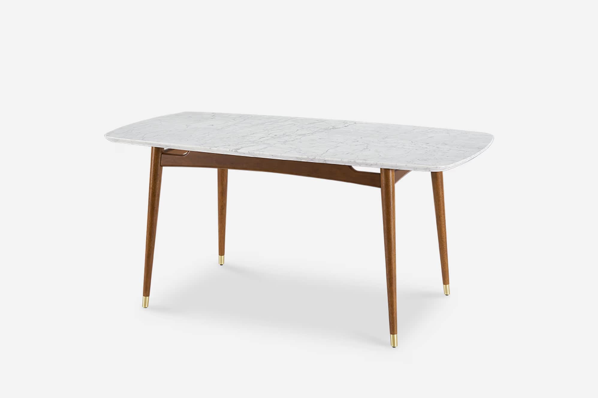 A rectangular dining table with a marble top and wooden legs. The marble top features a white base w… — free BLEND 3D model