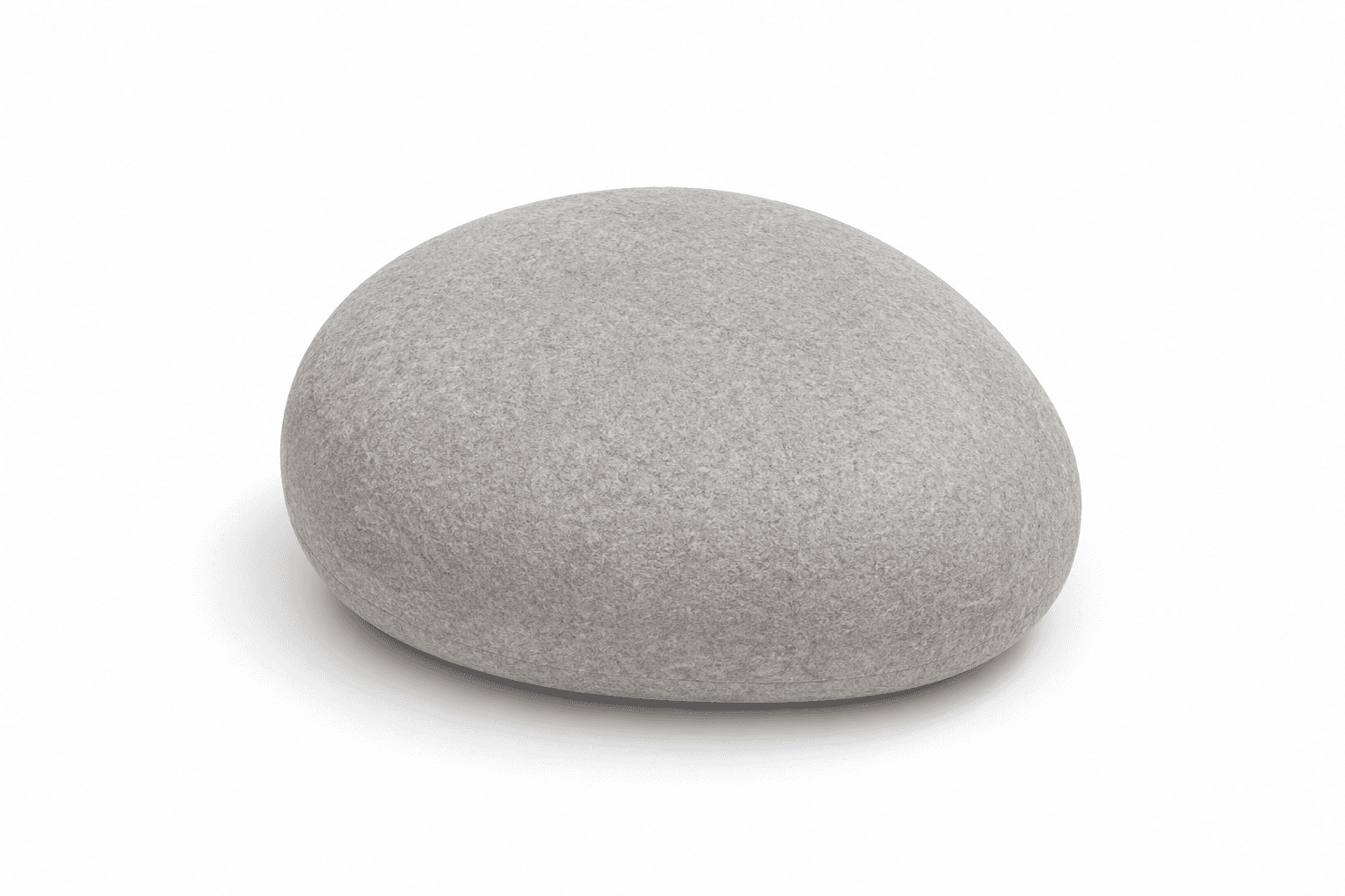 A light gray, pebble-shaped floor ottoman with a soft, upholstered texture, presented against a clea… — 3D model