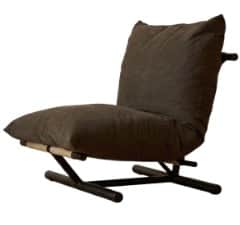A low-profile contemporary lounge chair featuring a dark brown or charcoal fabric cushion set on a b… — free OBJ 3D model