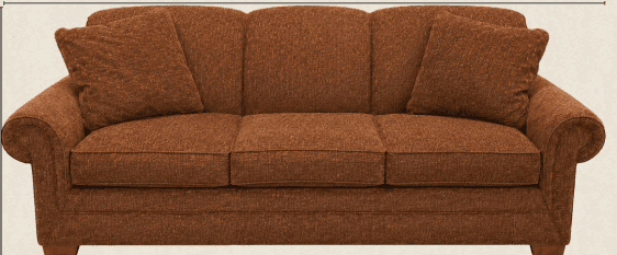 A traditional three-seater sofa featuring rolled arms, upholstered in a textured rust-brown fabric.… — 3D model