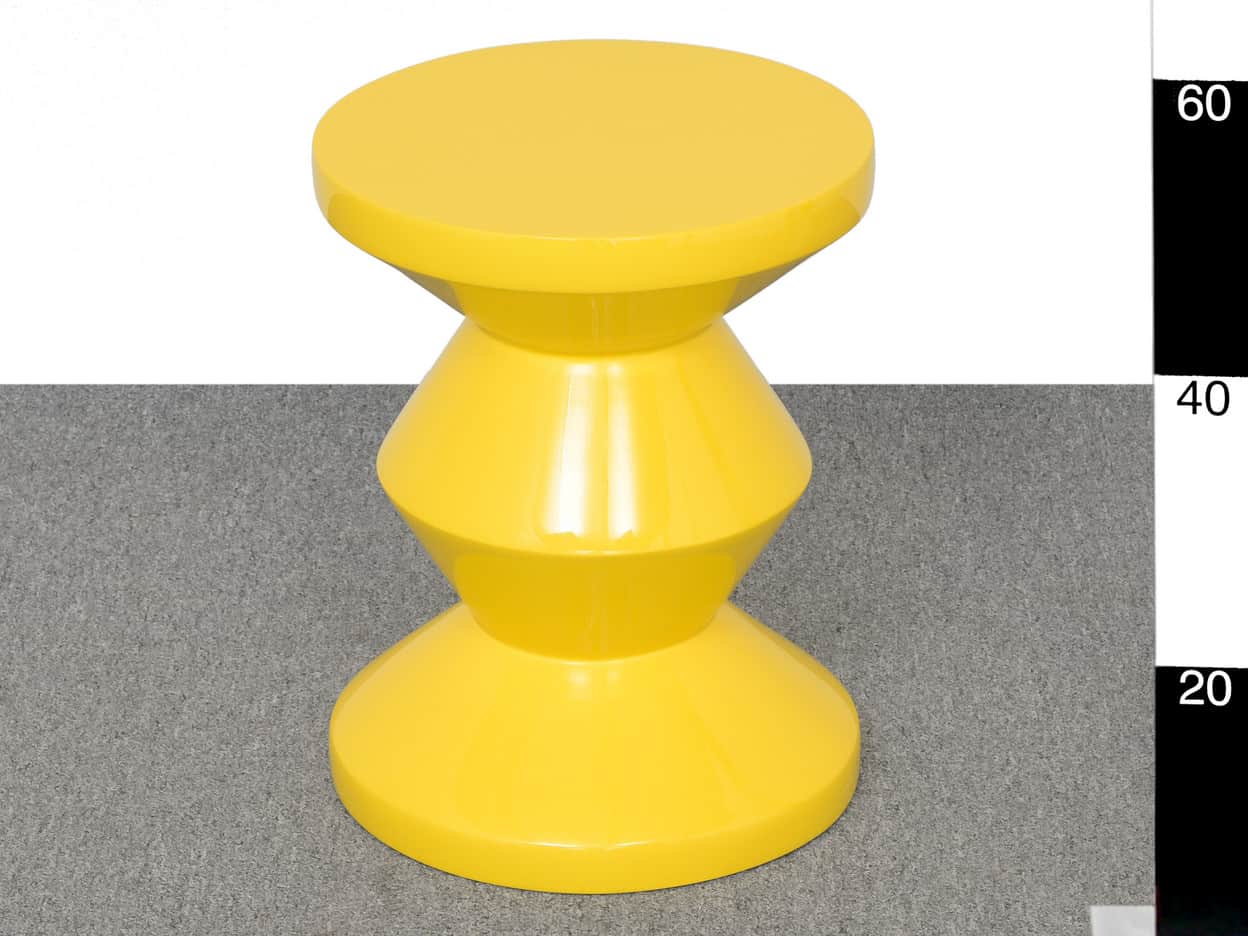 A bright yellow, hourglass-shaped stool with a glossy finish. The stool features a flat top surface… — free SKP 3D model