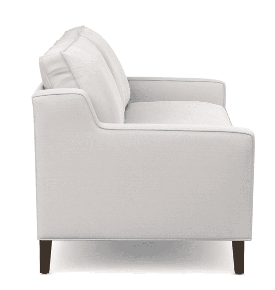 A contemporary sofa upholstered in a light gray fabric, featuring clean lines, track arms, and taper… — 3D model
