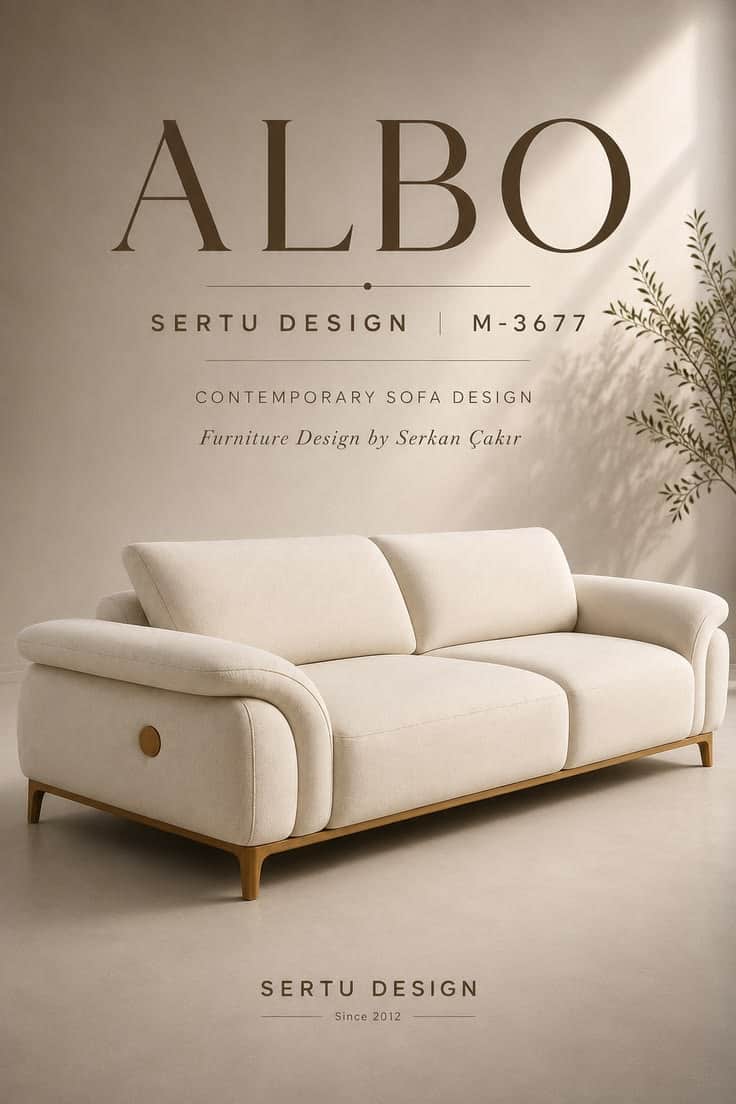 A modern two-seater sofa upholstered in a light beige fabric, featuring rounded armrests, two separa… — free BLEND 3D model