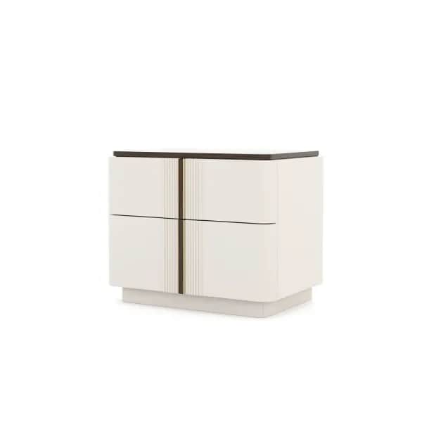 A modern, two-drawer nightstand with a glossy white finish. The front of the drawers features vertic… — free FBX 3D model