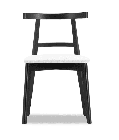 A modern chair with a black wooden frame and a white upholstered seat. The chair features a curved b… — free FBX 3D model