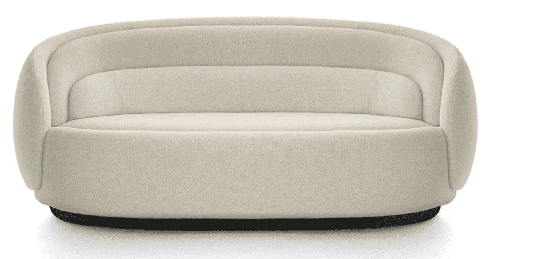 A contemporary loveseat featuring a deeply curved back and integrated arms, upholstered in a cream-c… — 3D model