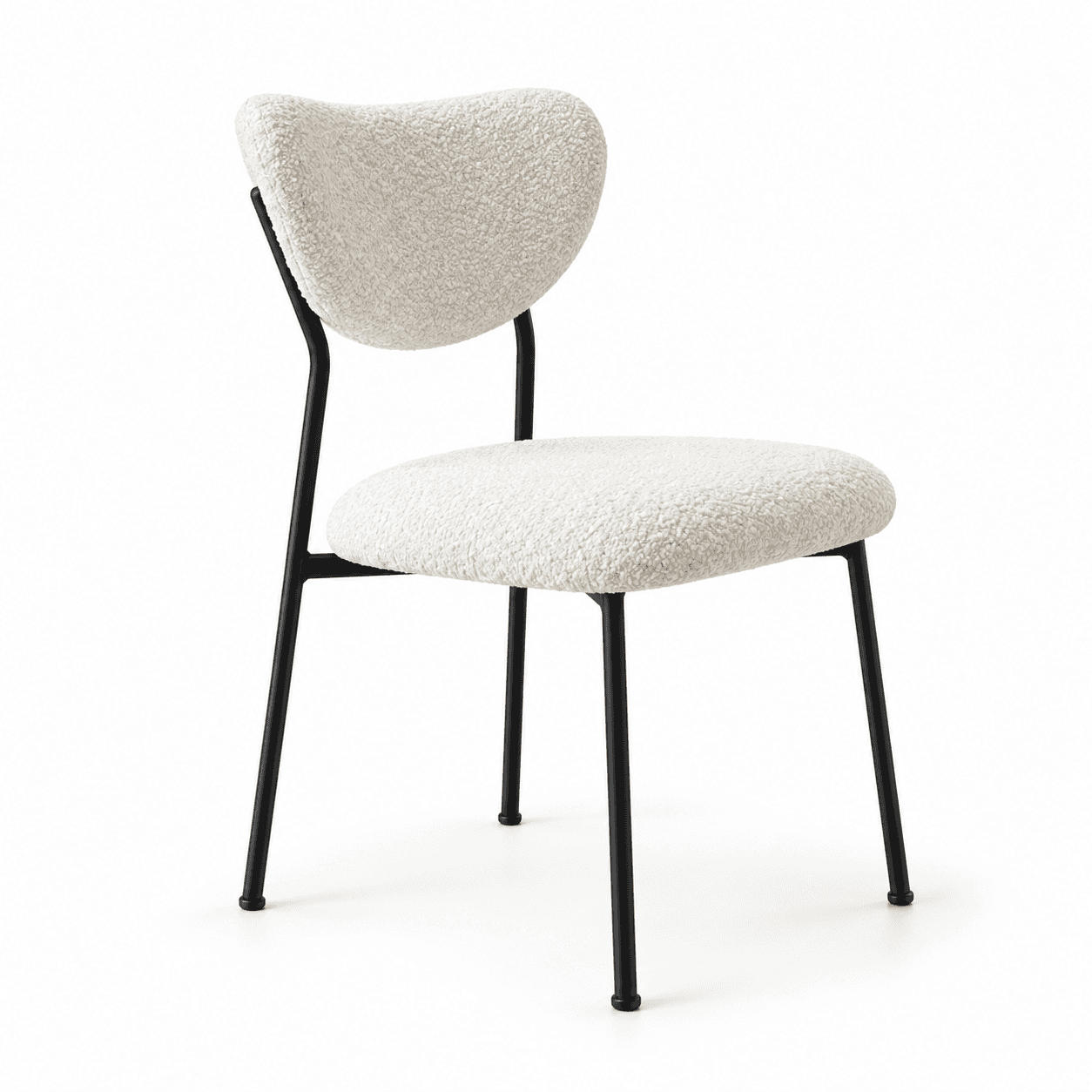 A modern armless chair featuring a black metal frame and soft, textured bouclé upholstery in an off-… — 3D model