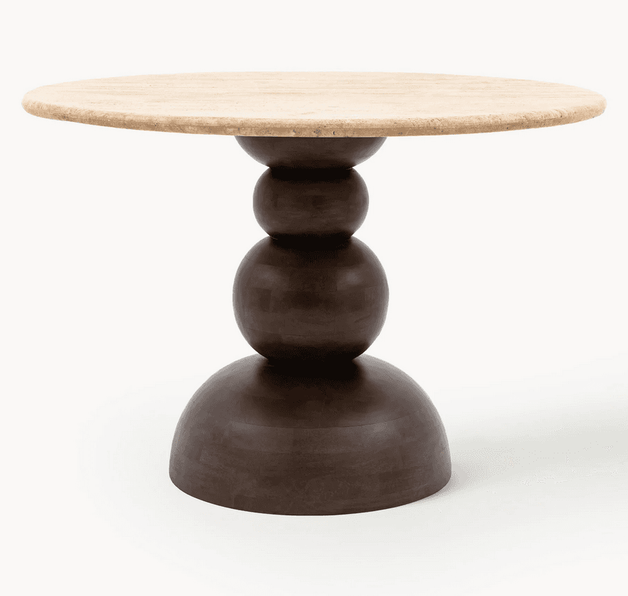 A round accent table with a two-part construction. The tabletop is made of a light-colored, textured… — 3D model