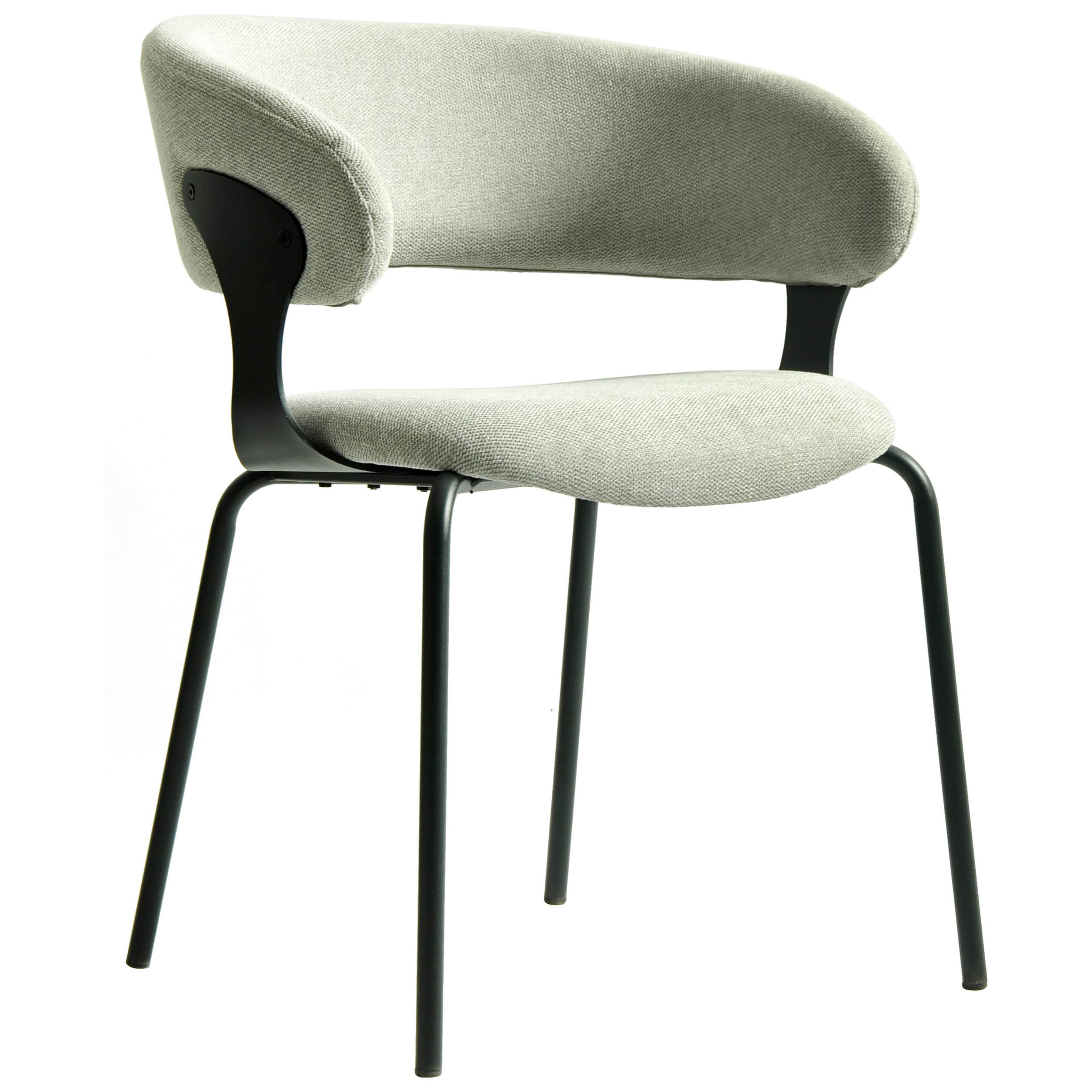 A modern dining armchair featuring a light grey upholstered seat and back, integrated into a single,… — free OBJ 3D model