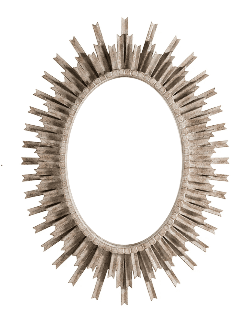 This is a decorative oval mirror with a sunburst frame. The frame features numerous radiating spikes… — 3D model