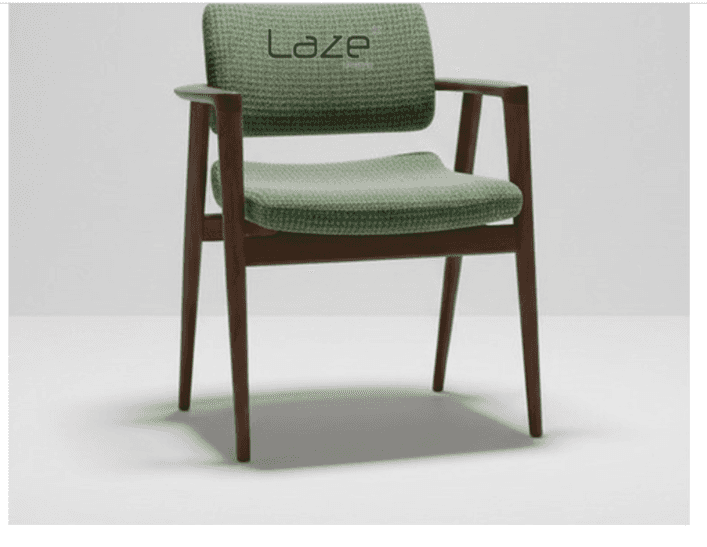 A mid-century modern style armchair featuring a dark wood frame and light green textured fabric upho… — 3D model