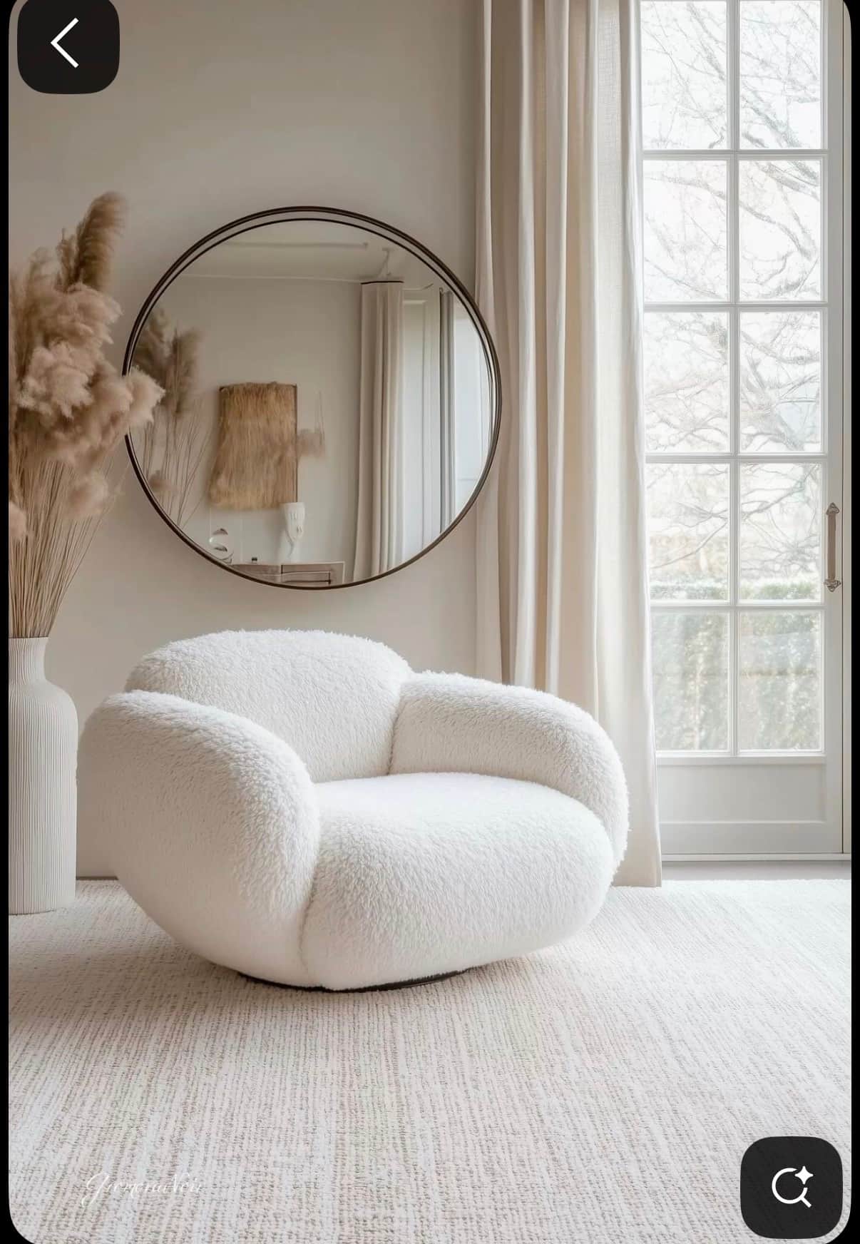 A contemporary white lounge chair upholstered in a textured boucle fabric, featuring a rounded, scul… — 3D model