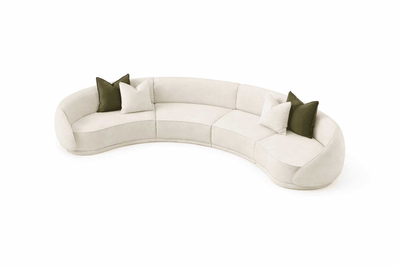 A modular, curved sofa with a cream-colored, textured upholstery. The sofa is comprised of several s… — 3D model