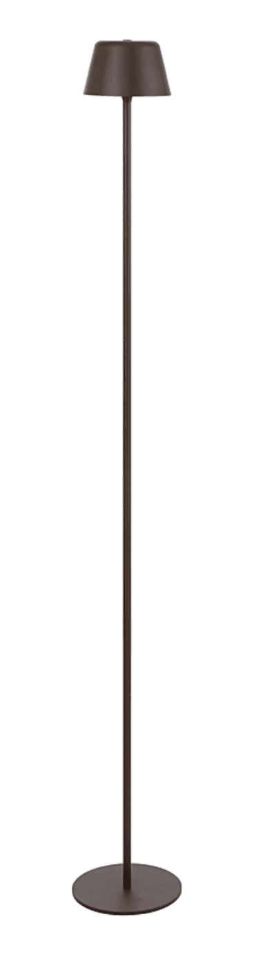 A modern floor lamp featuring a dark bronze finish. The lamp has a conical shade that tapers downwar… — 3D model
