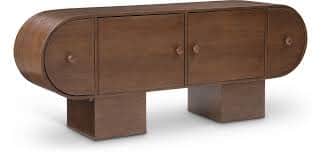 An elongated, low-profile wooden sideboard featuring a distinctive rounded-end design. It is support… — 3D model