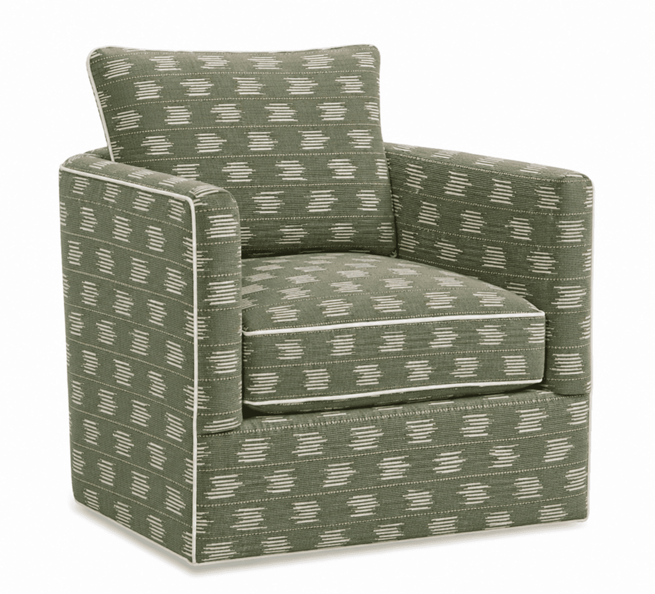 A single armchair upholstered in a fabric with a repeating geometric pattern. The armchair features… — 3D model