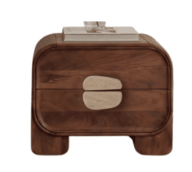 A compact, rectangular nightstand or side cabinet crafted from dark, grain-rich wood, featuring soft… — 3D model