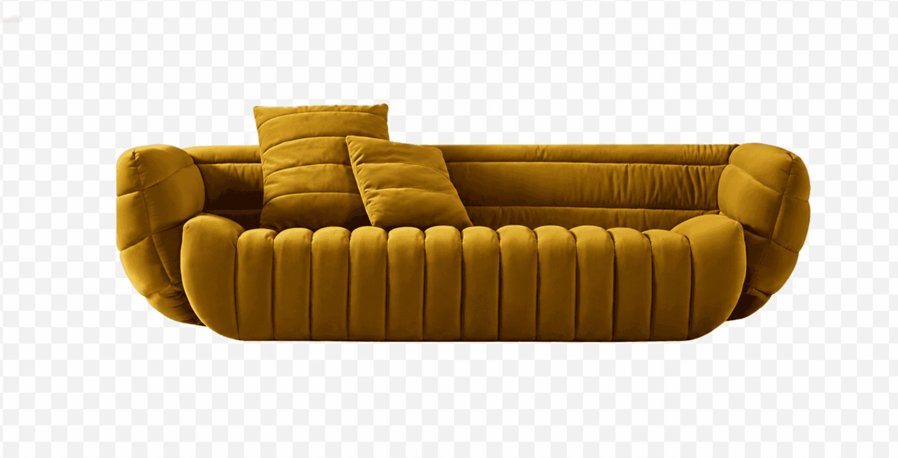 A contemporary three-seat sofa featuring deep channel tufting across its entire body, upholstered in… — 3D model