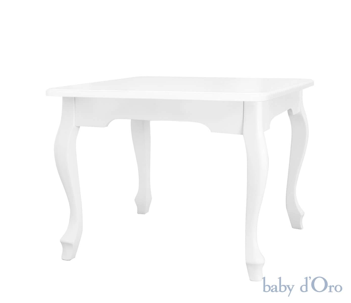 A white, square-topped side table with four curved legs, exhibiting a traditional or rococo design.… — 3D model