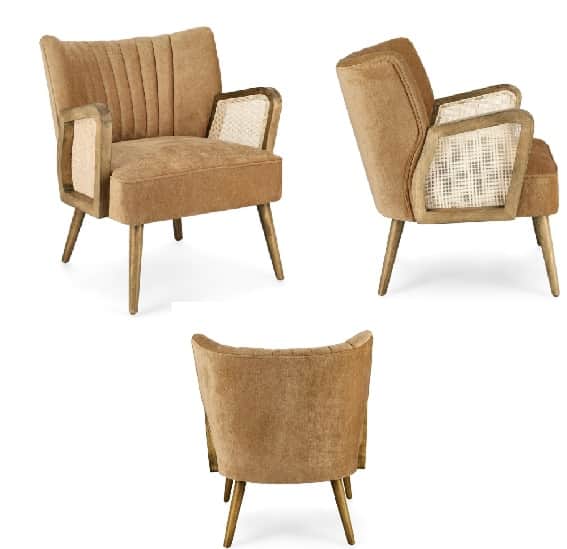 A stylish armchair featuring a cushioned seat and backrest upholstered in a warm brown fabric. The b… — free STL 3D model