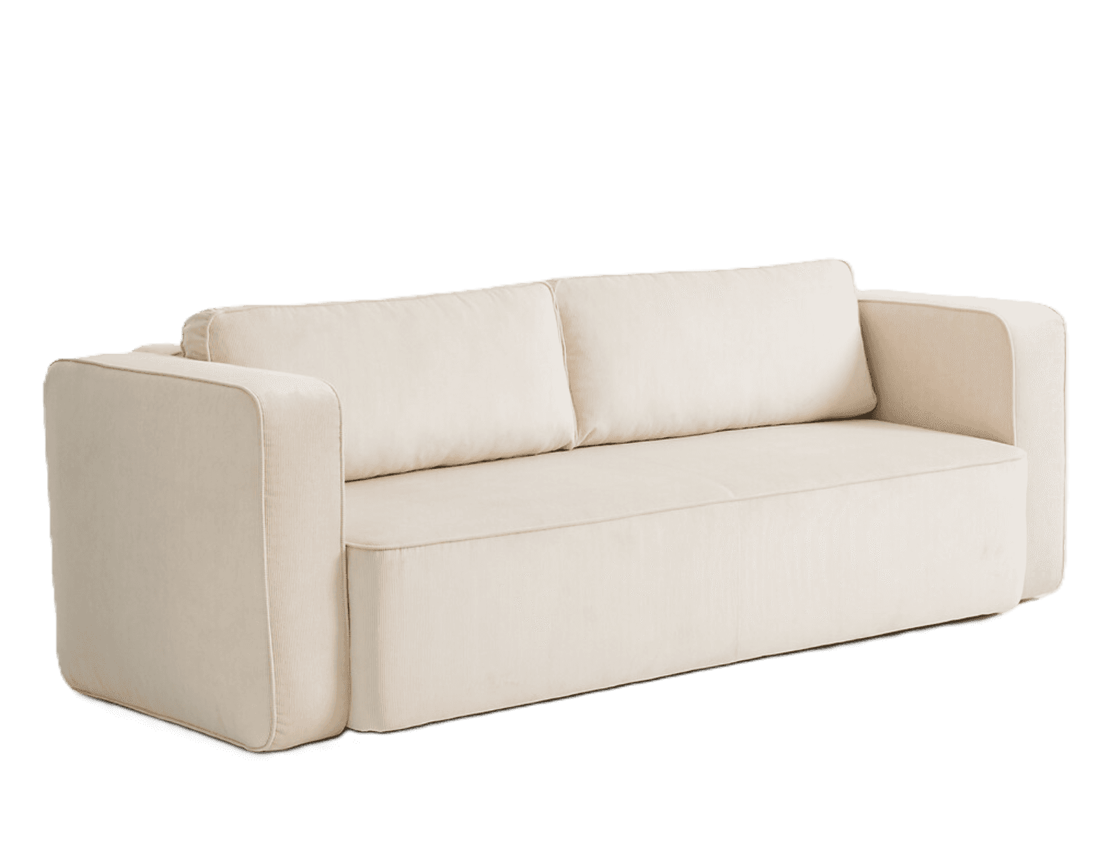 A contemporary sofa upholstered in a light cream-colored, subtly ribbed fabric, featuring a minimali… — 3D model