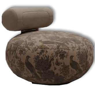 A contemporary armchair with a distinctive, rounded, pouf-like base and a separate, curved backrest.… — 3D model
