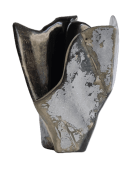 An abstract, sculptural vase featuring an organic, irregular form with wavy, fluted edges. Its surfa… — 3D model