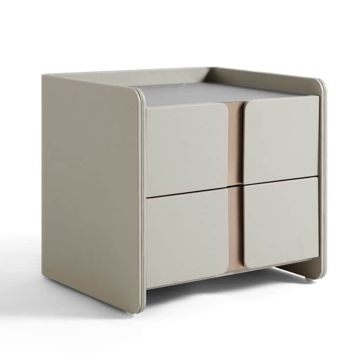A modern nightstand with a rectangular form and rounded edges. It features two columns of drawers, w… — 3D model