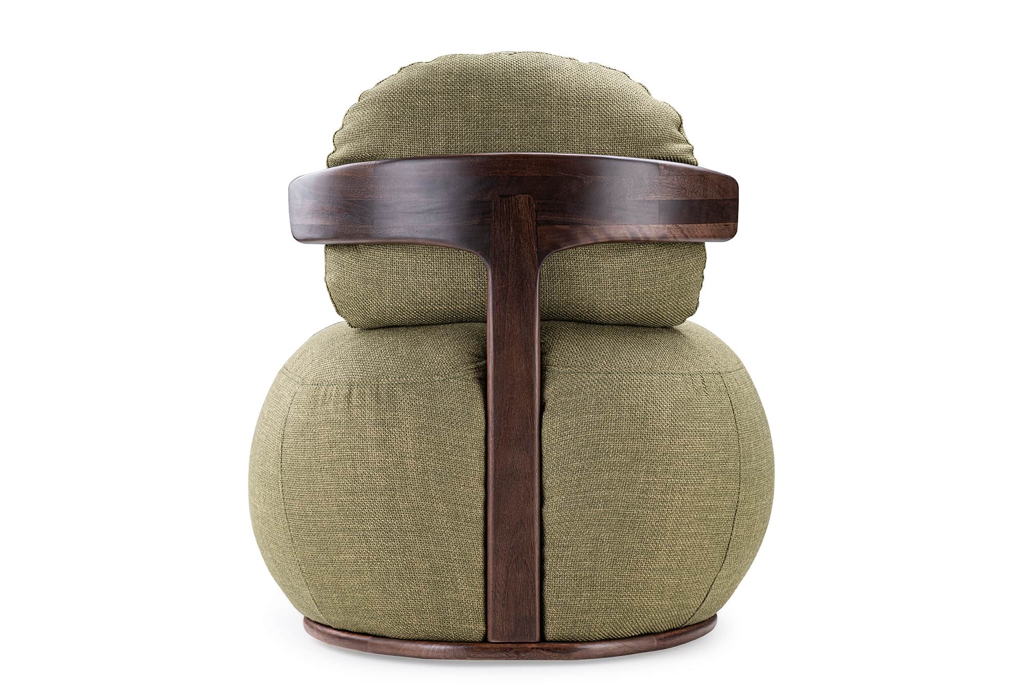 A contemporary lounge chair, viewed from the back, featuring a rounded, bulbous form. It is upholste… — 3D model