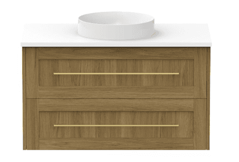 A modern wall-mounted bathroom vanity featuring a light natural wood finish cabinet with two spaciou… — 3D model