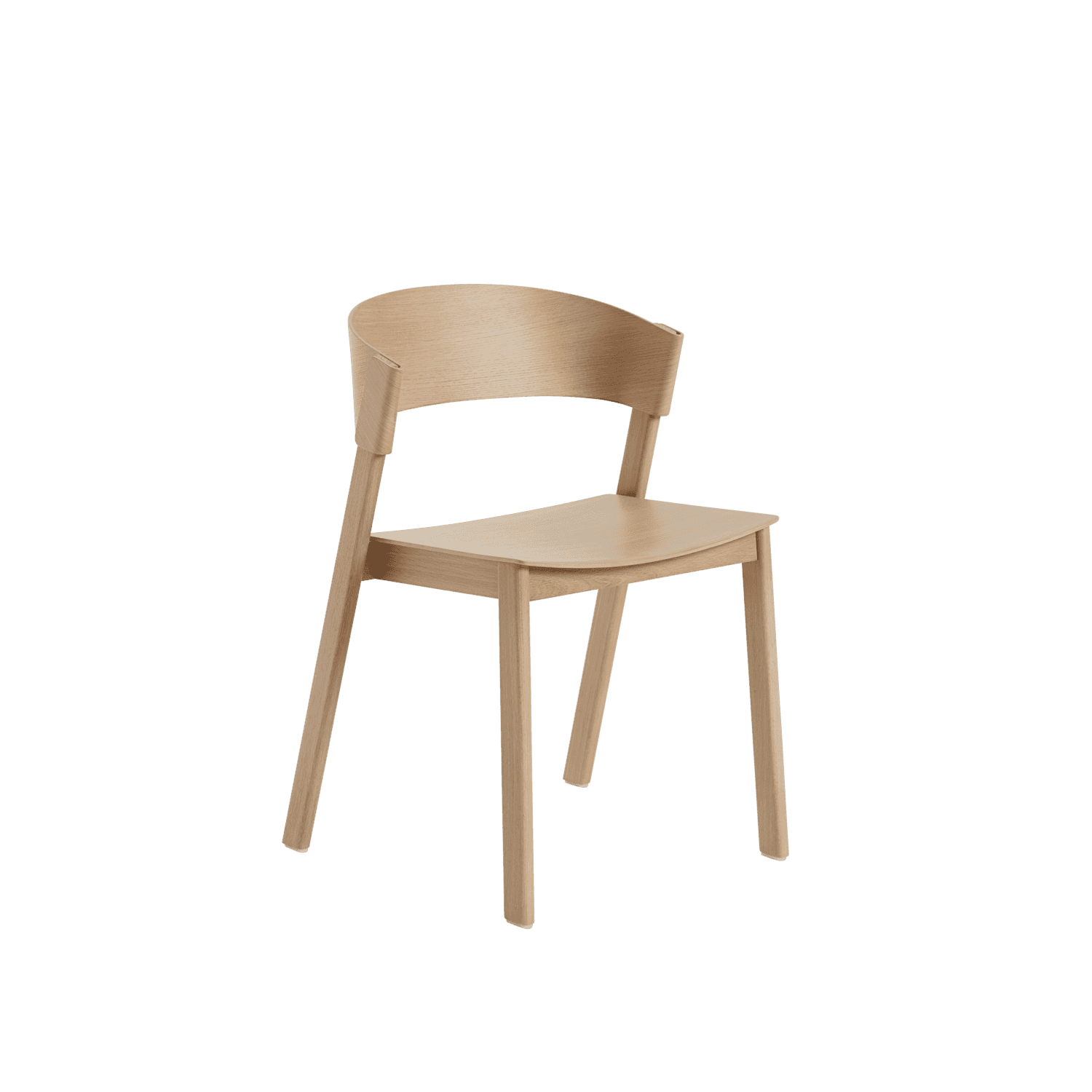 A modern side chair constructed from light-colored wood, featuring a gently curved backrest and a su… — free GLTF 3D model