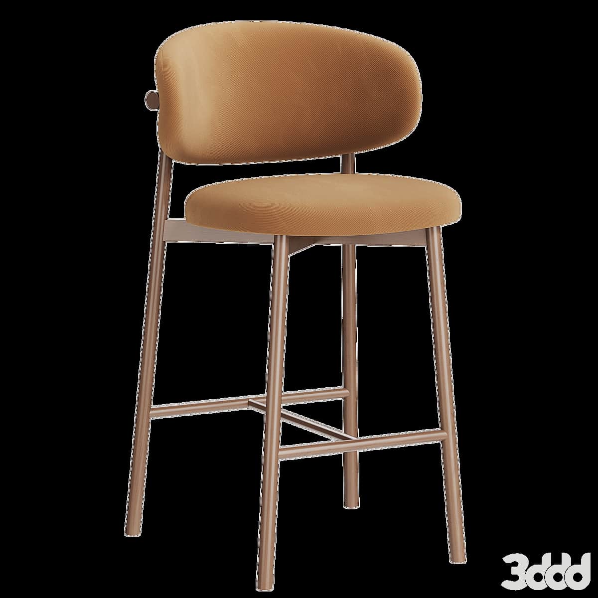 A modern bar stool featuring a comfortable upholstered seat and backrest, supported by a slender, br… — 3D model