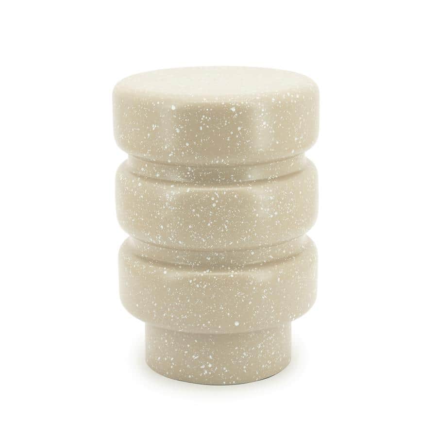 A cylindrical accent stool or side table, segmented into three main stacked, rounded sections. It is… — 3D model