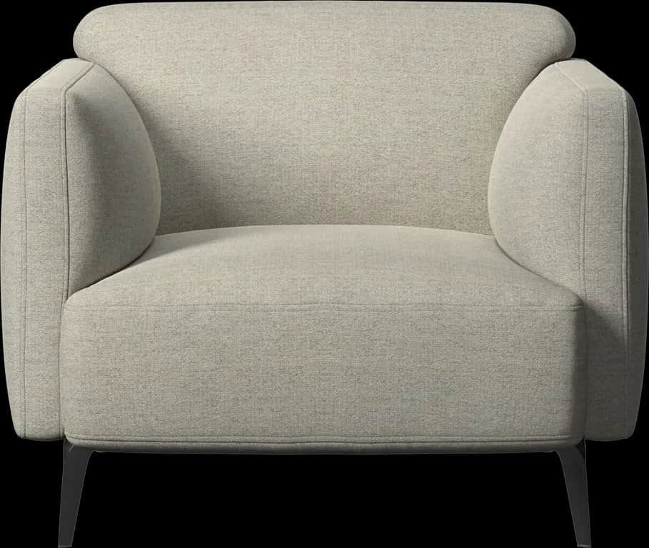 A contemporary upholstered armchair featuring a rounded backrest and arms that seamlessly blend into… — 3D model