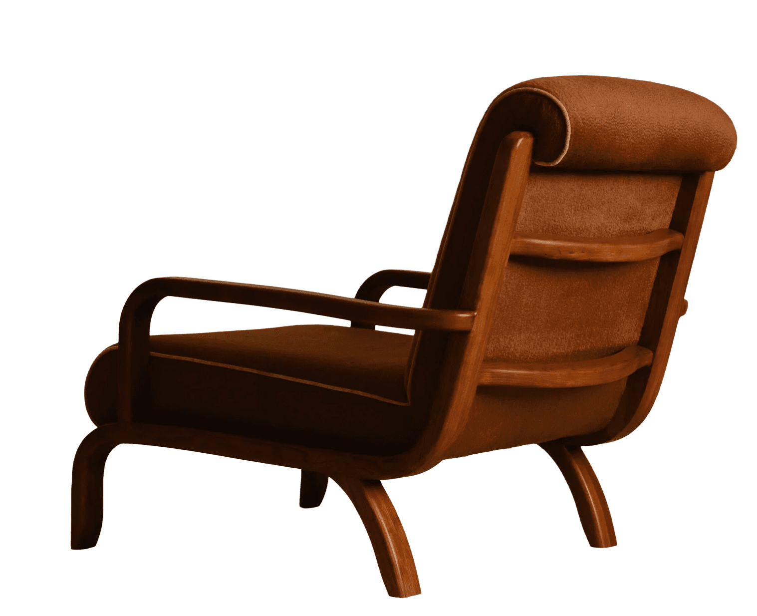 A single armchair with a wooden frame and upholstered seat, backrest, and headrest. The frame exhibi… — 3D model