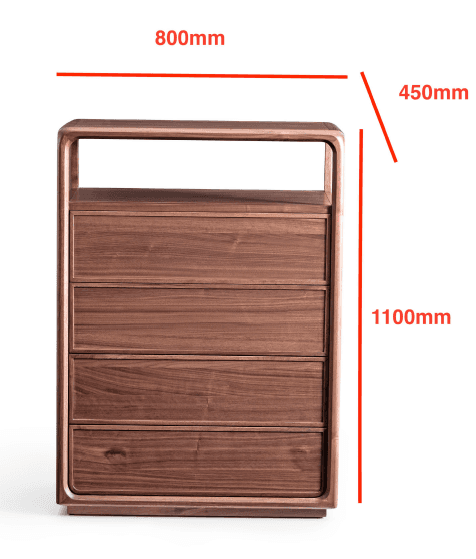 A tall, slender chest of drawers crafted from dark walnut wood, featuring four drawers and an integr… — 3D model