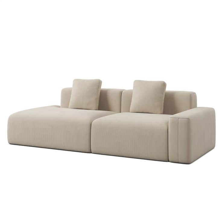 A modular sofa with a low profile and clean lines. It appears to be upholstered in a textured fabric… — 3D model