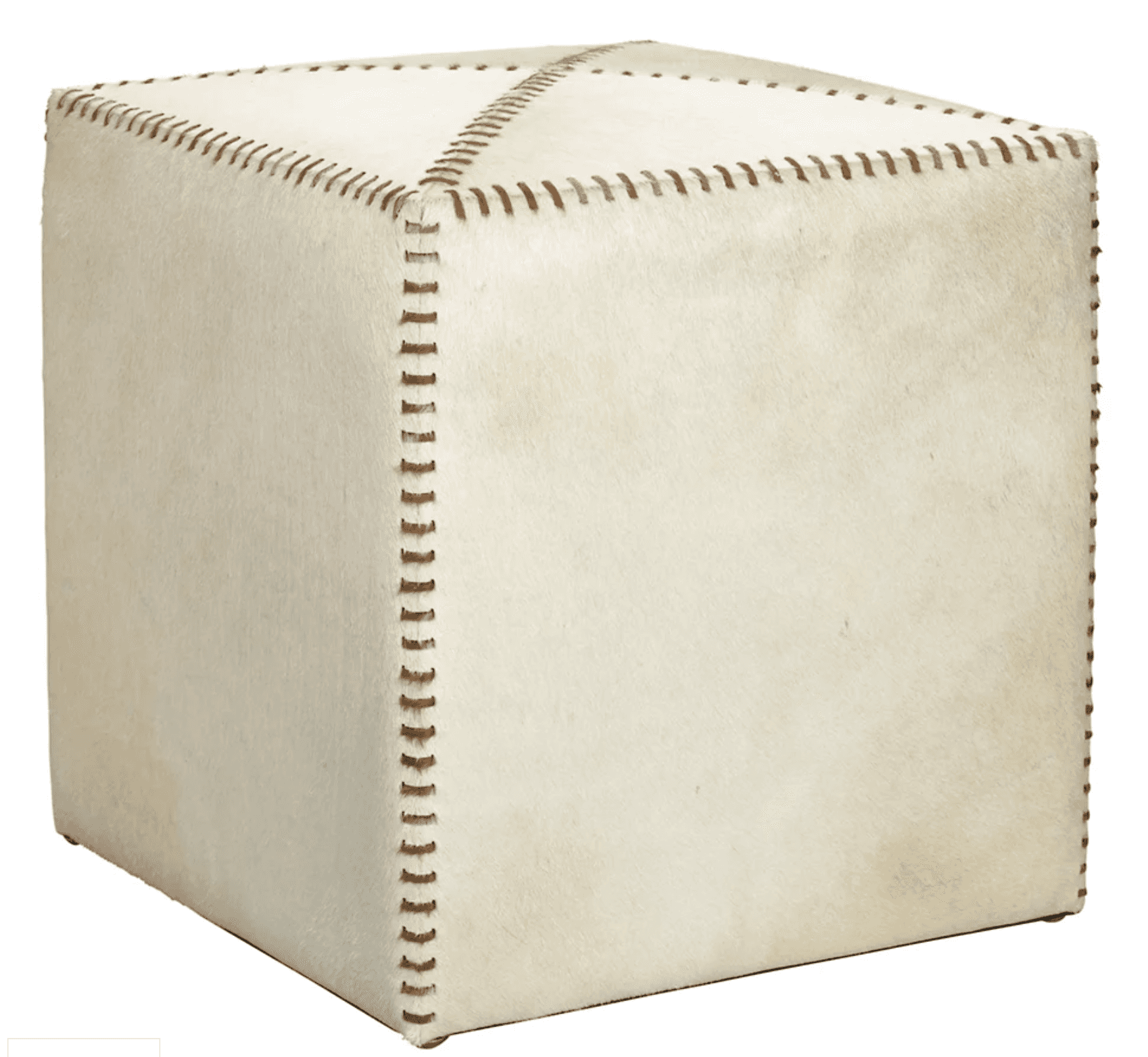 A cube-shaped ottoman upholstered in what appears to be cowhide or a similar textured material. The… — free OBJ 3D model