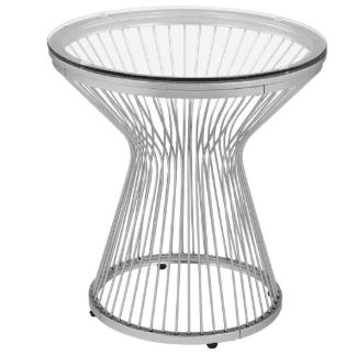 A contemporary end table featuring a hourglass-shaped base constructed from numerous slender, vertic… — free STL 3D model