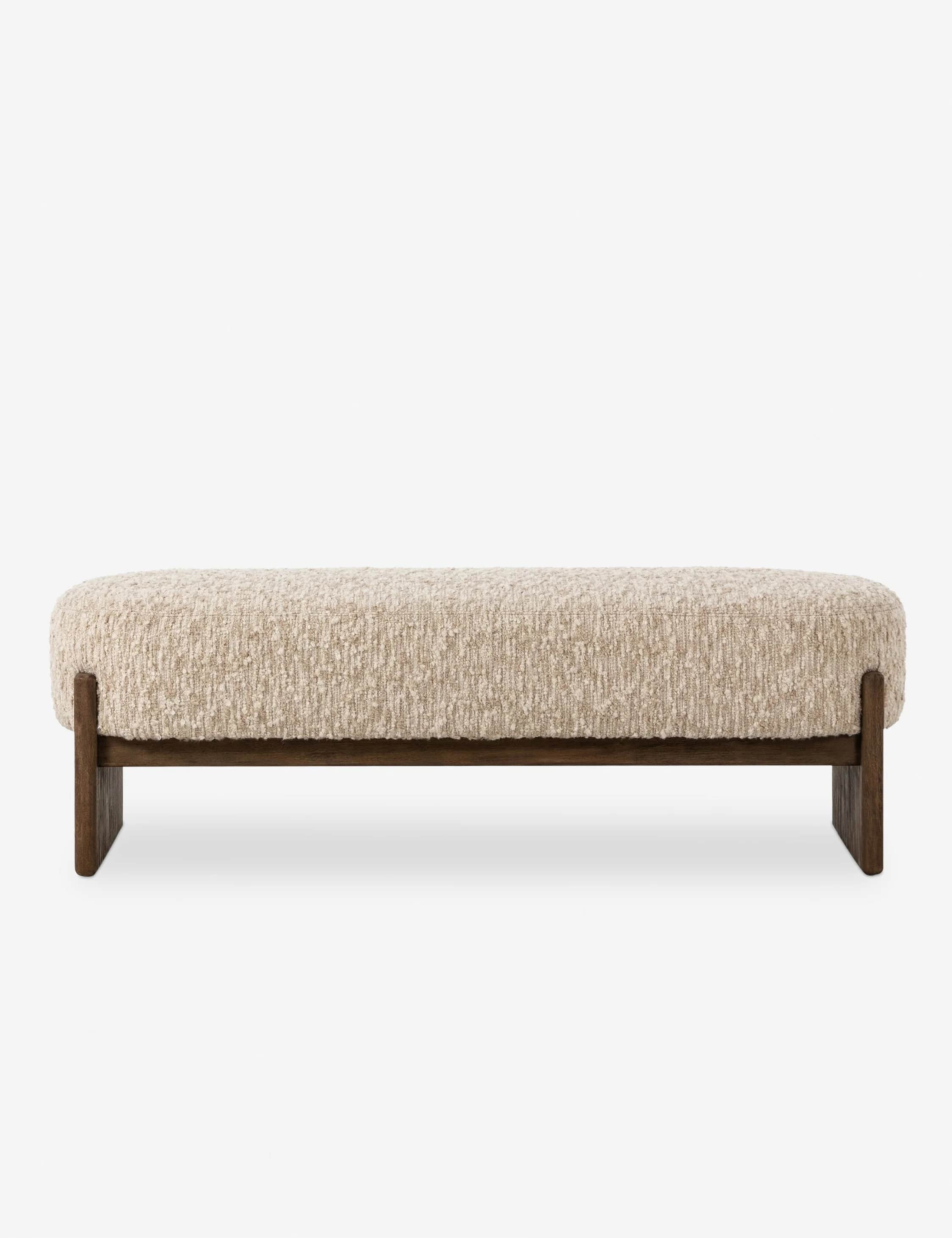 A long, upholstered bench with a textured, boucle-like fabric in a neutral off-white color. The benc… — free STL 3D model