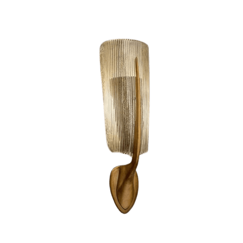 A modern wall sconce featuring an elongated, semi-cylindrical fluted glass diffuser paired with a sc… — 3D model