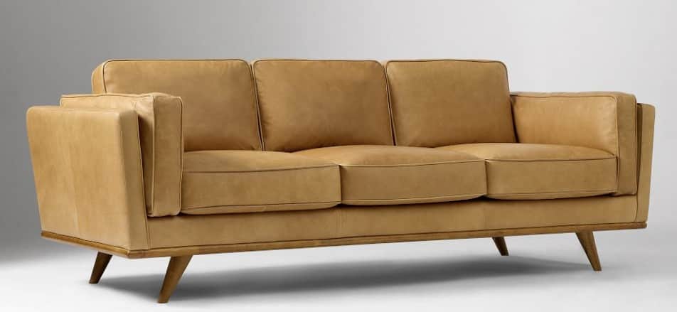 A three-seater sofa with a low profile and square arms. The sofa features upholstered cushions for t… — 3D model