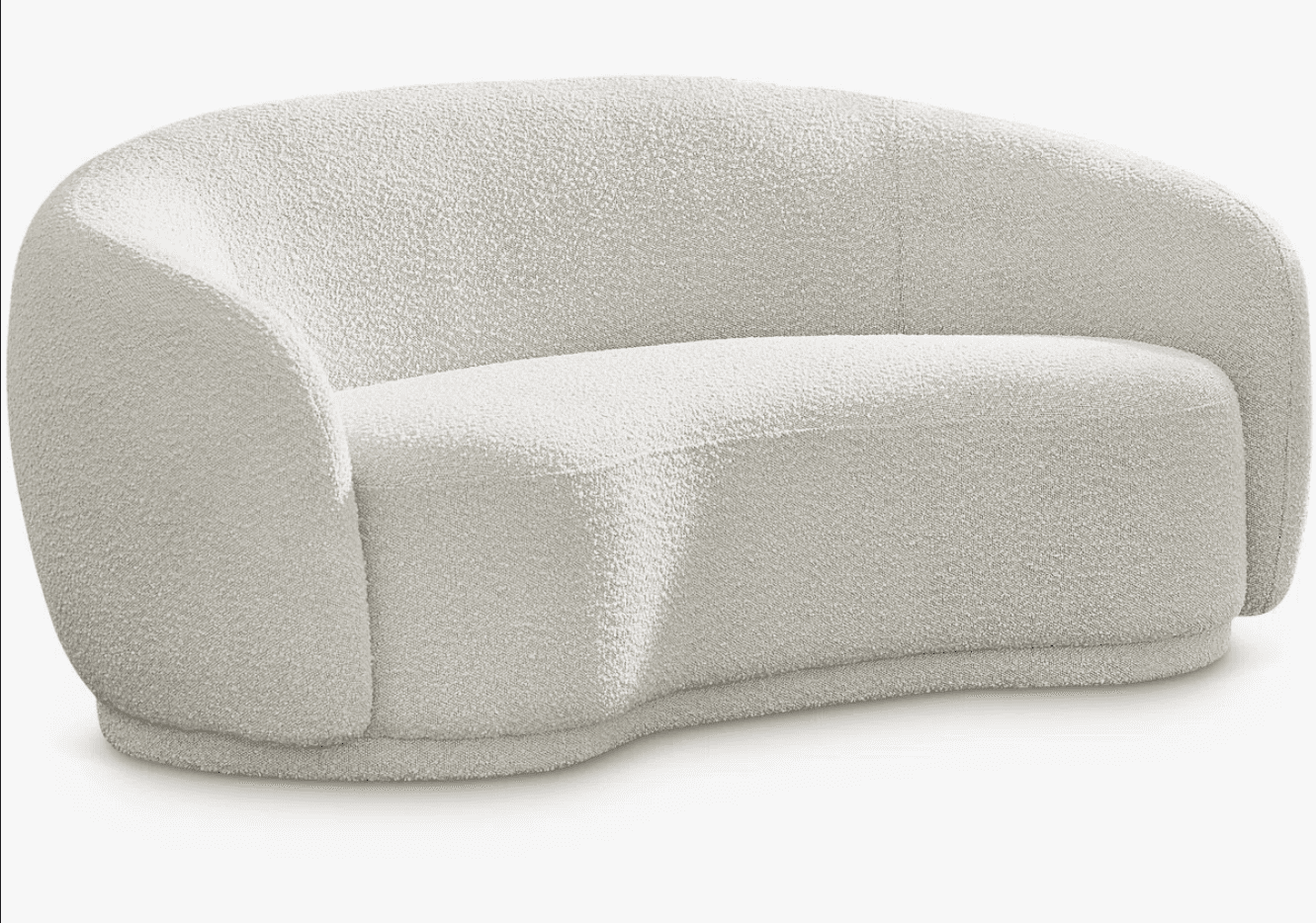 A contemporary, curved sofa upholstered in a textured, boucle-like fabric. The sofa features a conti… — free GLTF 3D model