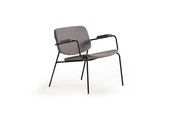 A modern armchair with a minimalist design. It features a gently curved backrest and seat, both upho… — free OBJ 3D model